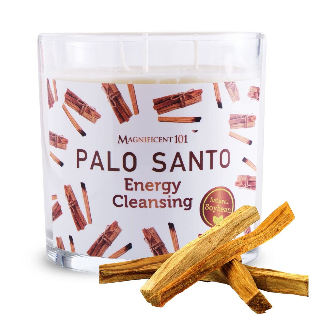 Magnificent 101 Long Lasting Palo Santo Scented Aromatherapy Candle | 14 Oz - 56 Hour Burn| Made of Soy Wax for House Energy Cleansing, Purification & Manifestation